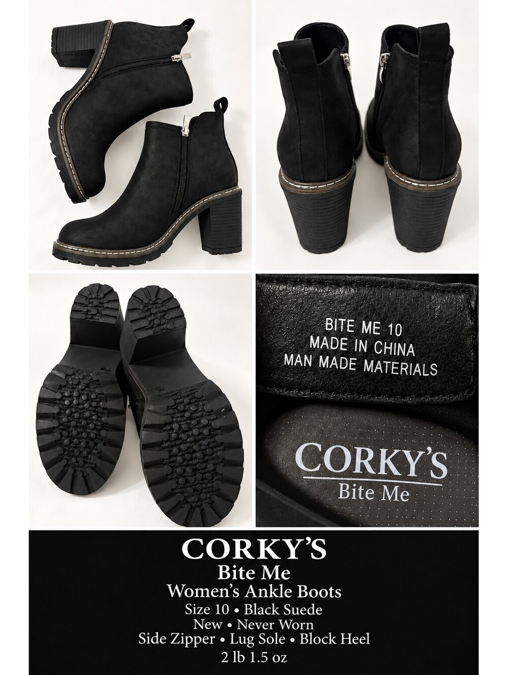 Corkys Black Faux Suede Ankle Boots Size 10 New Never Worn